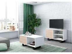 Móvel De Tv|Skraut Home Móvel de TV modelo WIND, cor Branco e Carvalho, 95x40x57cm Natural claro