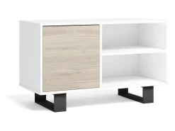 Móvel De Tv|Skraut Home Móvel de TV modelo WIND, cor Branco e Carvalho, 95x40x57cm Natural claro