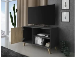 Móvel De Tv*Skraut Home Móvel de TV modelo WIND, cor Cinza Antracite e Carvalho, 95x40x57cm Natural claro