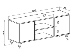 Móvel De Tv*Skraut Home Móvel de TV modelo WIND, cor Branco e Carvalho, 137x40x57cm Natural claro
