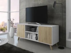 Móvel De Tv*Skraut Home Móvel de TV modelo WIND, cor Branco e Carvalho, 137x40x57cm Natural claro