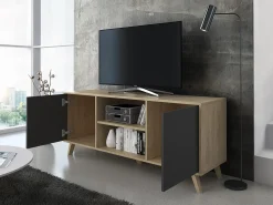 Clearance Skraut Home Móvel de TV modelo WIND, cor Carvalho e Cinza Antracite, 137x40x57cm Natural claro