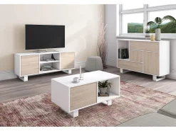 Skraut Home Móvel de TV modelo WIND, cor Branco e Carvalho, 137x40x57cm^ Móvel De Tv