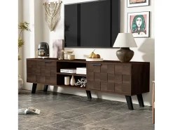 Merax Móvel de TV moderno - 160,5 x 35,5 x 45 cm - com 2 portas + 2 compartimentos abertos - madeira - tom^ Móvel De Tv