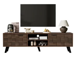 Merax Móvel de TV moderno - 160,5 x 35,5 x 45 cm - com 2 portas + 2 compartimentos abertos - madeira - tom^ Móvel De Tv