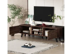 Merax Móvel de TV moderno - 160,5 x 35,5 x 45 cm - com 2 portas + 2 compartimentos abertos - madeira - tom^ Móvel De Tv