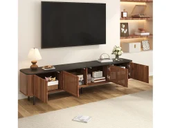 Merax Móvel de TV moderno - 190 x 35 x 45 cm - com 4 portas - Design exclusivo - MDF + aglomerado - marrom^ Móvel De Tv