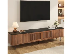 Merax Móvel de TV moderno - 190 x 35 x 45 cm - com 4 portas - Design exclusivo - MDF + aglomerado - marrom^ Móvel De Tv