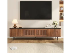 Merax Móvel de TV moderno - 190 x 35 x 45 cm - com 4 portas - Design exclusivo - MDF + aglomerado - marrom^ Móvel De Tv