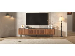 Merax Móvel de TV moderno - 190 x 35 x 45 cm - com 4 portas - Design exclusivo - MDF + aglomerado - marrom^ Móvel De Tv