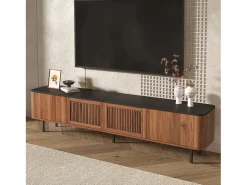 Merax Móvel de TV moderno - 190 x 35 x 45 cm - com 4 portas - Design exclusivo - MDF + aglomerado - marrom^ Móvel De Tv