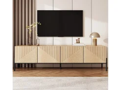 Móvel De Tv|Merax Móvel de TV moderno - 163,5 x 40 x 45 cm - com 4 portas - design geométrico e textura 3D - MDF - cor natural Natural claro