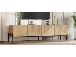 Móvel De Tv|Merax Móvel de TV moderno - 163,5 x 40 x 45 cm - com 4 portas - design geométrico e textura 3D - MDF - cor natural Natural claro
