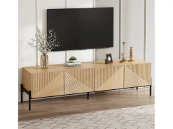 Móvel De Tv|Merax Móvel de TV moderno - 163,5 x 40 x 45 cm - com 4 portas - design geométrico e textura 3D - MDF - cor natural Natural claro