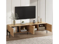 Móvel De Tv|Merax Móvel de TV moderno - 163,5 x 40 x 45 cm - com 4 portas - design geométrico e textura 3D - MDF - cor natural Natural claro
