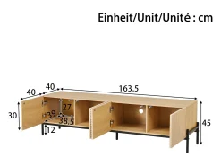 Móvel De Tv|Merax Móvel de TV moderno - 163,5 x 40 x 45 cm - com 4 portas - design geométrico e textura 3D - MDF - cor natural Natural claro