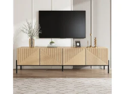 Móvel De Tv|Merax Móvel de TV moderno - 163,5 x 40 x 45 cm - com 4 portas - design geométrico e textura 3D - MDF - cor natural Natural claro