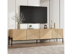 Móvel De Tv|Merax Móvel de TV moderno - 163,5 x 40 x 45 cm - com 4 portas - design geométrico e textura 3D - MDF - cor natural Natural claro