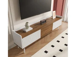 Merax Móvel de TV moderno - 160 x 39 x 49,5 cm - com 3 portas - MDF + aglomerado - natural + branco^ Móvel De Tv