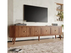 Merax Móvel de TV moderno - 180 x 38 x 47 cm - com 4 portas + pés de madeira - design exclusivo - MDF + aglomerado - marrom^ Móvel De Tv