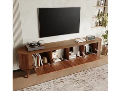 Merax Móvel de TV moderno - 180 x 38 x 47 cm - com 4 portas + pés de madeira - design exclusivo - MDF + aglomerado - marrom^ Móvel De Tv