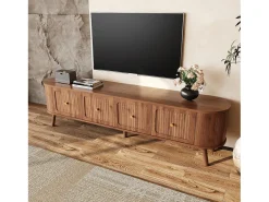 Merax Móvel de TV moderno - 180 x 38 x 47 cm - com 4 portas + pés de madeira - design exclusivo - MDF + aglomerado - marrom^ Móvel De Tv