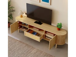 Móvel De Tv*Merax Móvel de TV moderno - 175 x 36 x 51 cm - com 1 gaveta de vime + 2 portas - MDF - natural Natural claro