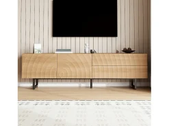 Merax Móvel de TV moderno - 180 x 38 x 51,5 cm - com 2 portas + 2 gavetas - design exclusivo - textura 3D - aglomerado - cor natural^ Móvel De Tv