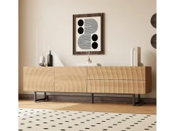 Merax Móvel de TV moderno - 180 x 38 x 51,5 cm - com 2 portas + 2 gavetas - design exclusivo - textura 3D - aglomerado - cor natural^ Móvel De Tv