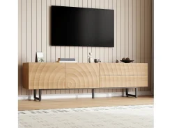 Merax Móvel de TV moderno - 180 x 38 x 51,5 cm - com 2 portas + 2 gavetas - design exclusivo - textura 3D - aglomerado - cor natural^ Móvel De Tv