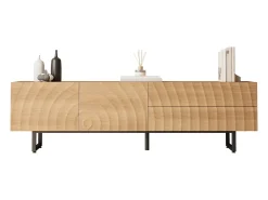 Merax Móvel de TV moderno - 180 x 38 x 51,5 cm - com 2 portas + 2 gavetas - design exclusivo - textura 3D - aglomerado - cor natural^ Móvel De Tv