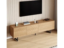 Merax Móvel de TV moderno - 180 x 38 x 51,5 cm - com 2 portas + 2 gavetas - design exclusivo - textura 3D - aglomerado - cor natural^ Móvel De Tv