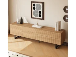 Merax Móvel de TV moderno - 180 x 38 x 51,5 cm - com 2 portas + 2 gavetas - design exclusivo - textura 3D - aglomerado - cor natural^ Móvel De Tv