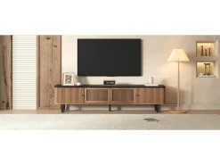 Móvel De Tv|Merax Móvel de TV moderno - 190 x 35 x 45 cm - com 2 portas de correr + 2 portas de tela - MDF + aglomerado - cor natural Natural claro