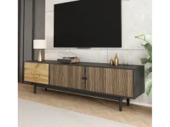 Móvel De Tv*Merax Móvel de TV moderno - 180 x 38 x 50 cm - com 2 portas com padrão de ondas de água + 3 gavetas - MDF - Preto