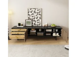 Móvel De Tv*Merax Móvel de TV moderno - 180 x 38 x 50 cm - com 2 portas com padrão de ondas de água + 3 gavetas - MDF - Preto