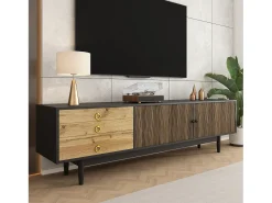Móvel De Tv*Merax Móvel de TV moderno - 180 x 38 x 50 cm - com 2 portas com padrão de ondas de água + 3 gavetas - MDF - Preto