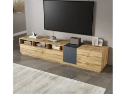 Móvel De Tv|Merax Móvel de TV moderno - 200 x 45 x 45 cm - com 3 portas + compartimentos abertos - aglomerado - natural Natural claro