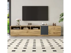 Móvel De Tv|Merax Móvel de TV moderno - 200 x 45 x 45 cm - com 3 portas + compartimentos abertos - aglomerado - natural Natural claro