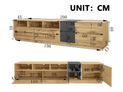 Móvel De Tv|Merax Móvel de TV moderno - 200 x 45 x 45 cm - com 3 portas + compartimentos abertos - aglomerado - natural Natural claro