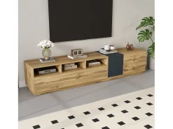 Móvel De Tv|Merax Móvel de TV moderno - 200 x 45 x 45 cm - com 3 portas + compartimentos abertos - aglomerado - natural Natural claro