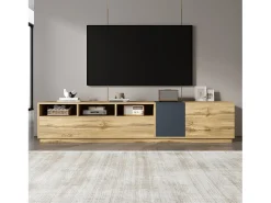 Móvel De Tv|Merax Móvel de TV moderno - 200 x 45 x 45 cm - com 3 portas + compartimentos abertos - aglomerado - natural Natural claro