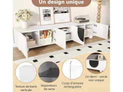 Móvel De Tv|Merax Móvel de TV moderno - 180 x 40 x 41,5 cm - com 4 portas + prateleira - design exclusivo - MDF + aglomerado - Branco
