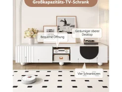 Móvel De Tv|Merax Móvel de TV moderno - 180 x 40 x 41,5 cm - com 4 portas + prateleira - design exclusivo - MDF + aglomerado - Branco