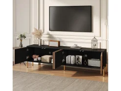 Móvel De Tv|Merax Móvel de TV moderno - 179 x 35 x 53,5 cm - design exclusivo - com 4 portas - aglomerado - preto + natural Natural claro