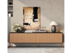 Móvel De Tv|Merax Móvel de TV moderno - 179 x 35 x 53,5 cm - design exclusivo - com 4 portas - aglomerado - preto + natural Natural claro
