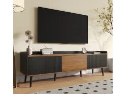 Merax Móvel de TV moderno - 160 x 39 x 49,5 cm - com 3 portas - MDF + aglomerado - natural + preto^ Móvel De Tv