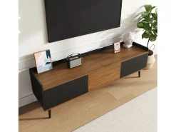 Merax Móvel de TV moderno - 160 x 39 x 49,5 cm - com 3 portas - MDF + aglomerado - natural + preto^ Móvel De Tv