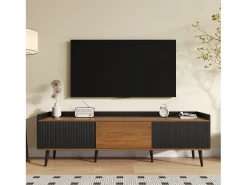 Merax Móvel de TV moderno - 160 x 39 x 49,5 cm - com 3 portas - MDF + aglomerado - natural + preto^ Móvel De Tv