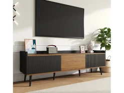 Merax Móvel de TV moderno - 160 x 39 x 49,5 cm - com 3 portas - MDF + aglomerado - natural + preto^ Móvel De Tv